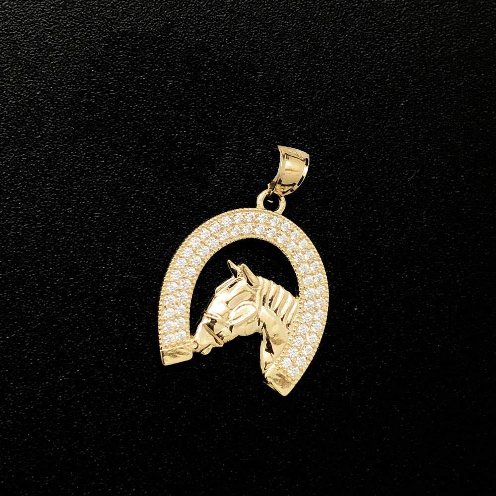 Horseshoe CZ 10K Yellow Gold Pendant HipHopBling