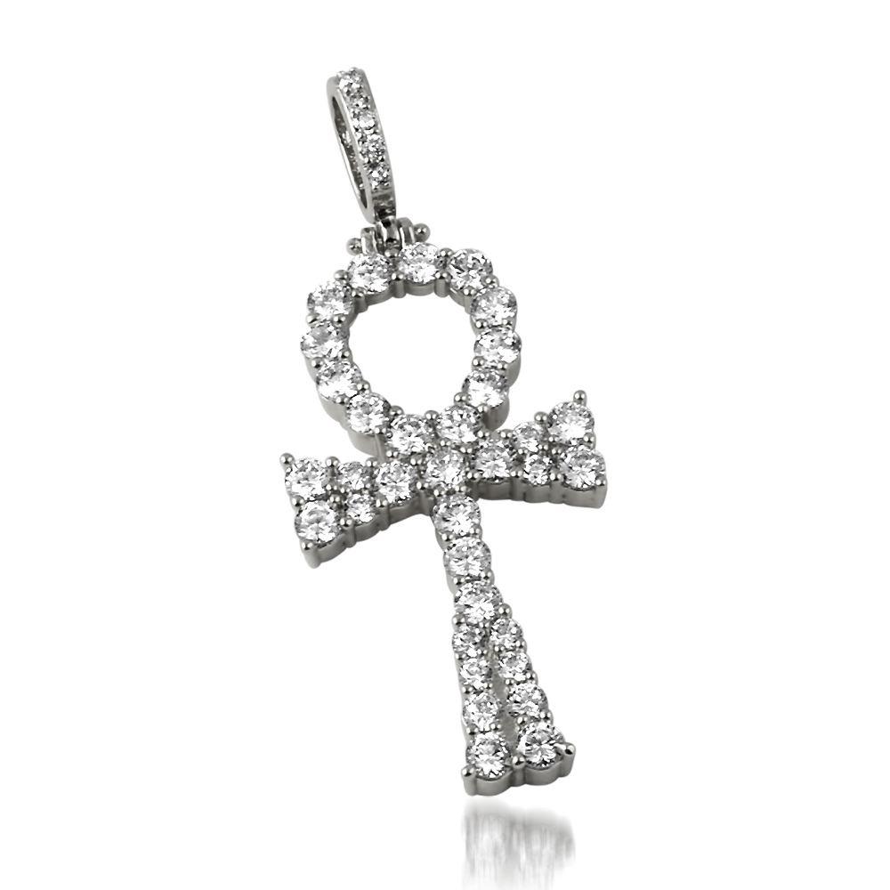 Hot Ankh Bling Bling CZ Cross in Rhodium HipHopBling