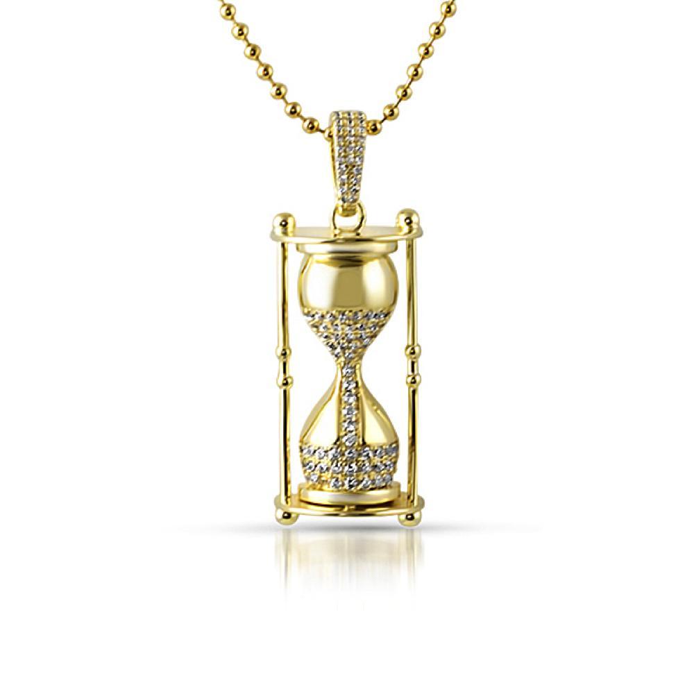 Hour Glass CZ Gold Hip Hop Pendant HipHopBling
