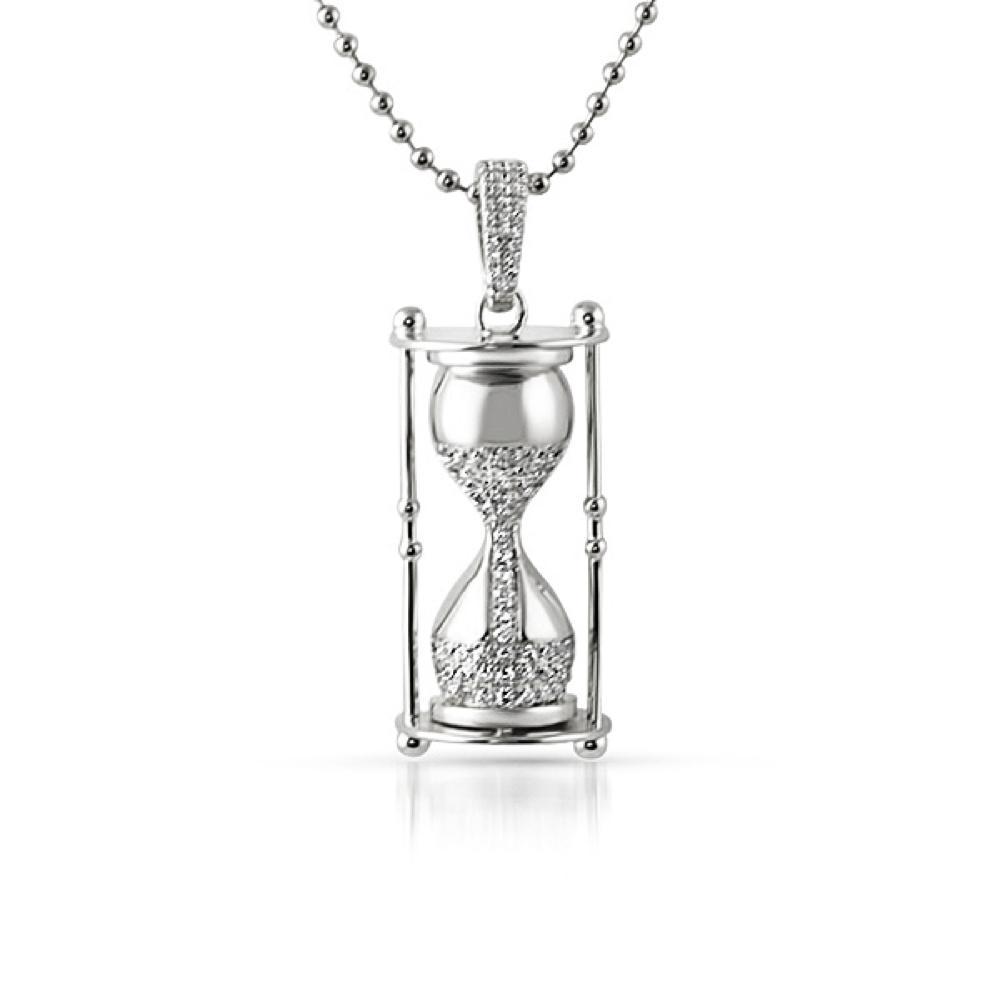 Hour Glass CZ Rhodium Hip Hop Pendant HipHopBling