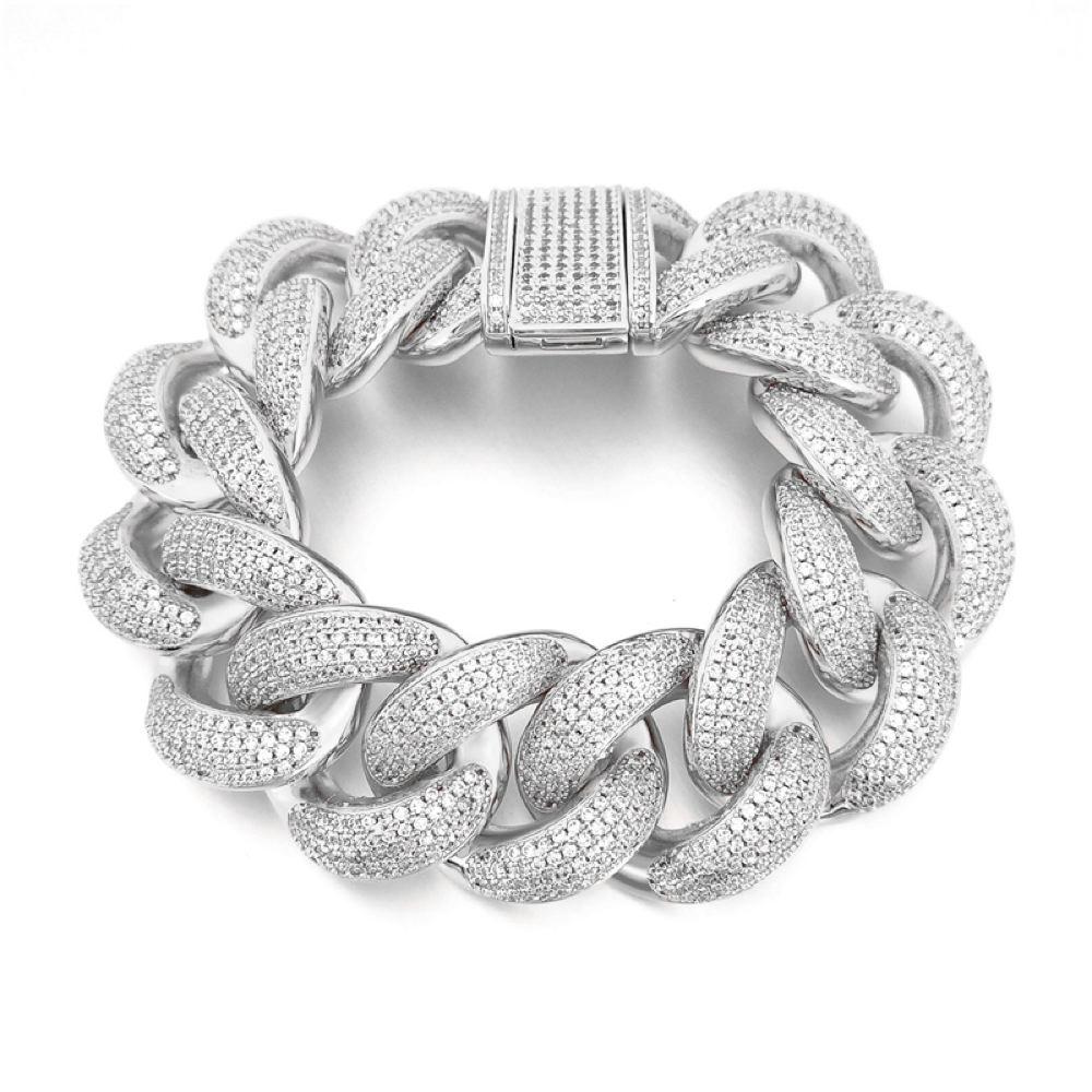 HUGE 24MM 3D Cuban Bling Bling Bracelet White Gold 8" HipHopBling