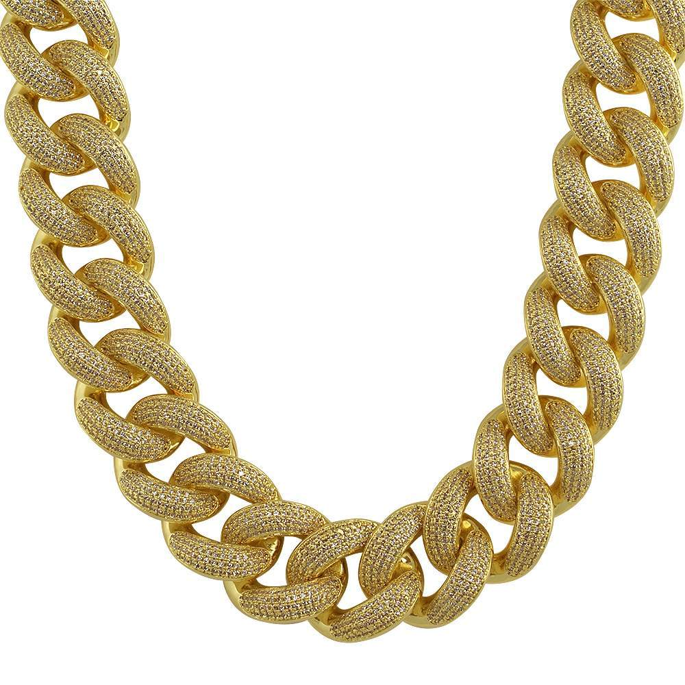 HUGE 24MM 3D Cuban Bling Bling Chain White/Yellow Gold Yellow Gold 18" HipHopBling