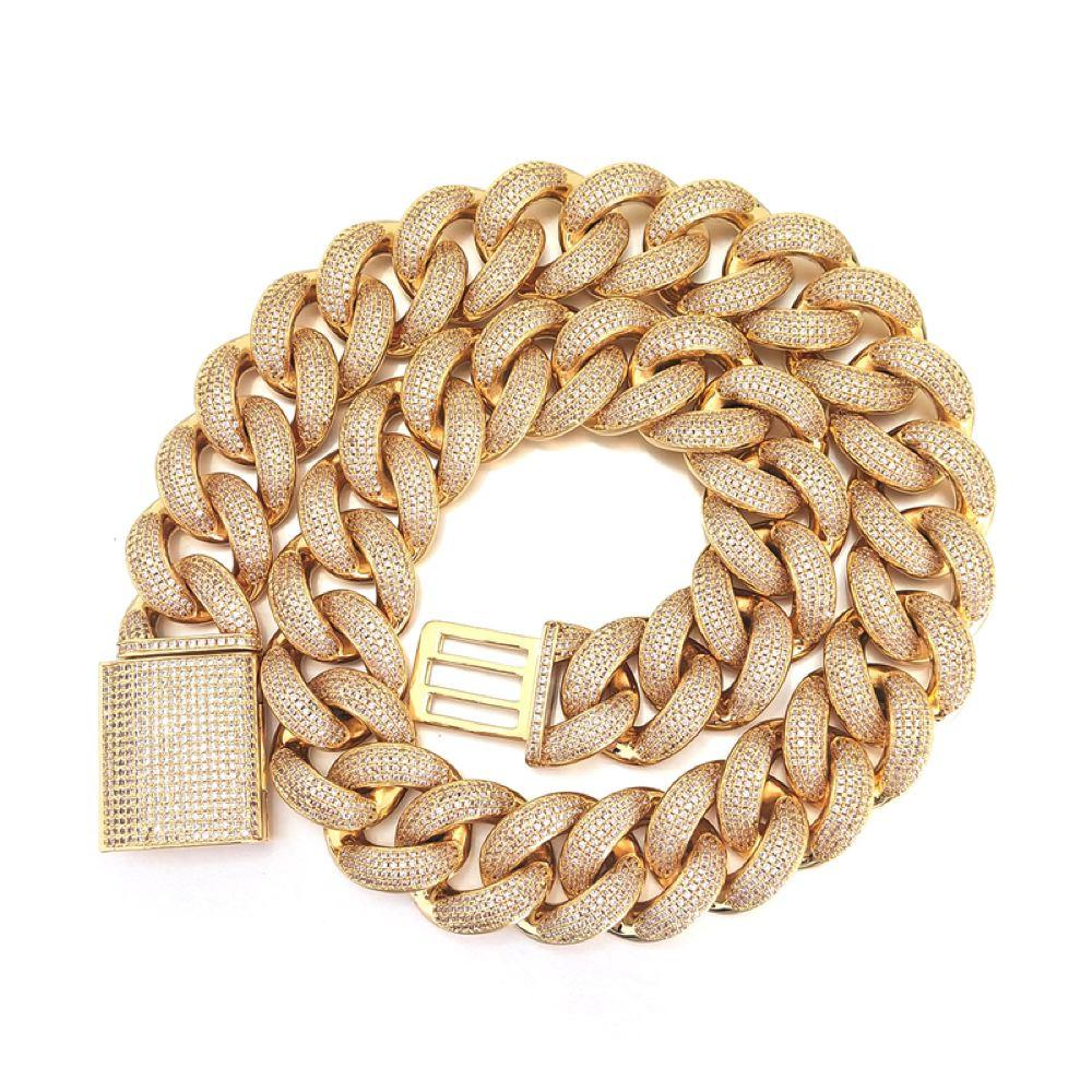 HUGE 24MM 3D Cuban Bling Bling Chain White/Yellow Gold Yellow Gold 18" HipHopBling