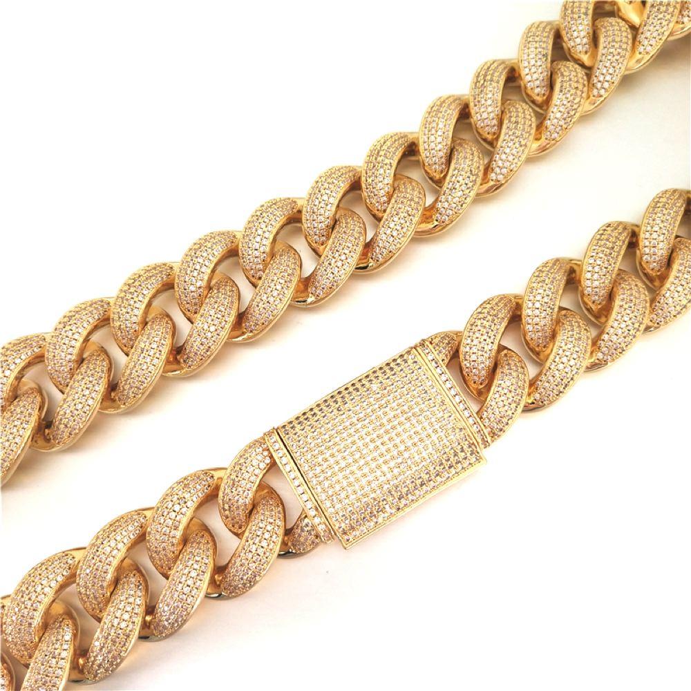 HUGE 24MM 3D Cuban Bling Bling Chain White/Yellow Gold Yellow Gold 18" HipHopBling
