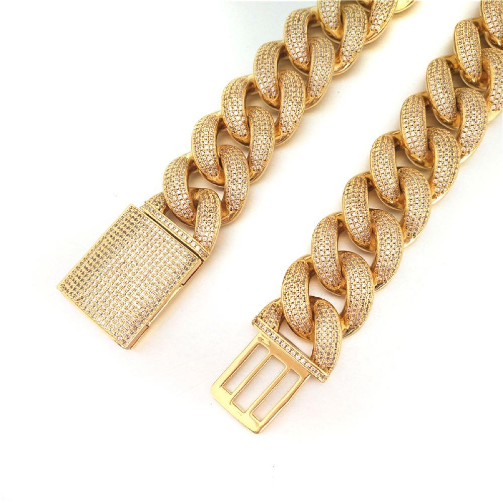HUGE 24MM 3D Cuban Bling Bling Chain White/Yellow Gold Yellow Gold 20" HipHopBling
