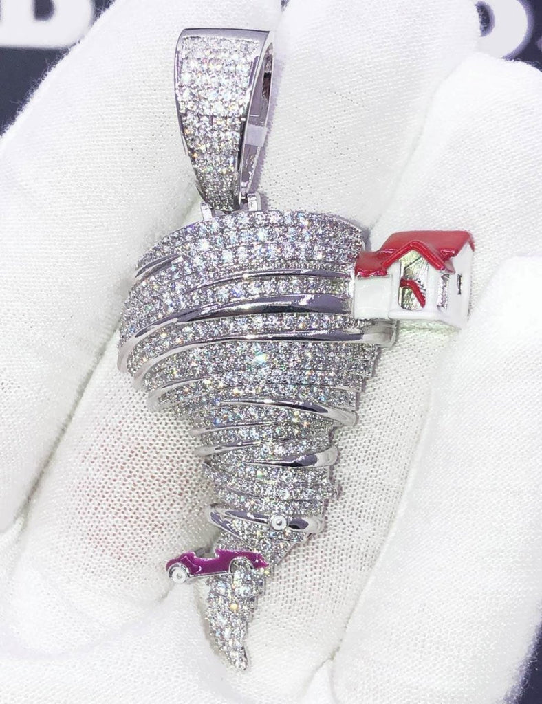 Hurricane Tornado CZ Hip Hop Bling Bling Pendant White Gold HipHopBling
