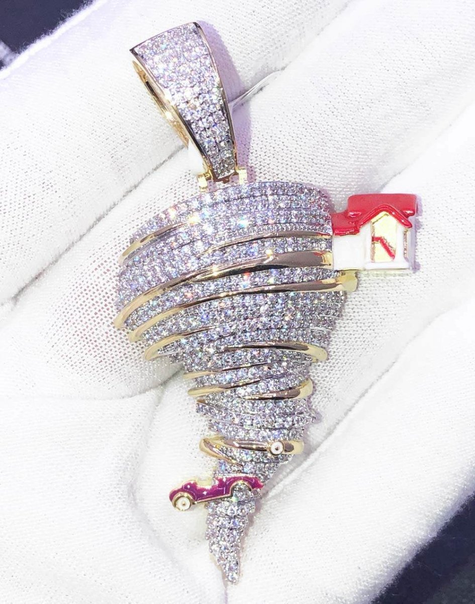 Hurricane Tornado CZ Hip Hop Bling Bling Pendant Yellow Gold HipHopBling