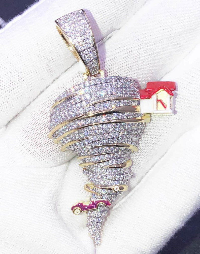 Hurricane Tornado CZ Hip Hop Bling Bling Pendant Yellow Gold HipHopBling