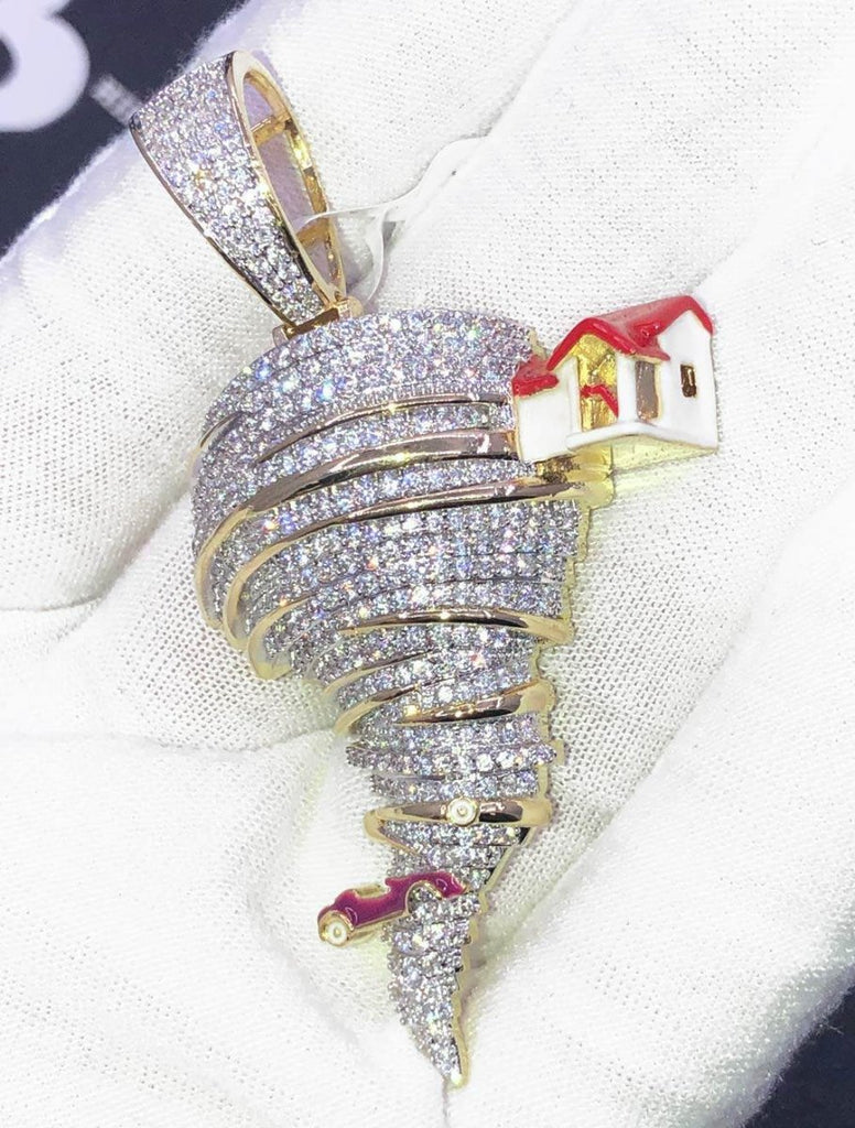 Hurricane Tornado CZ Hip Hop Bling Bling Pendant Yellow Gold HipHopBling