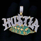 Hustla CASH Baguette VVS CZ Hip Hop Iced Out Pendant Yellow Gold HipHopBling