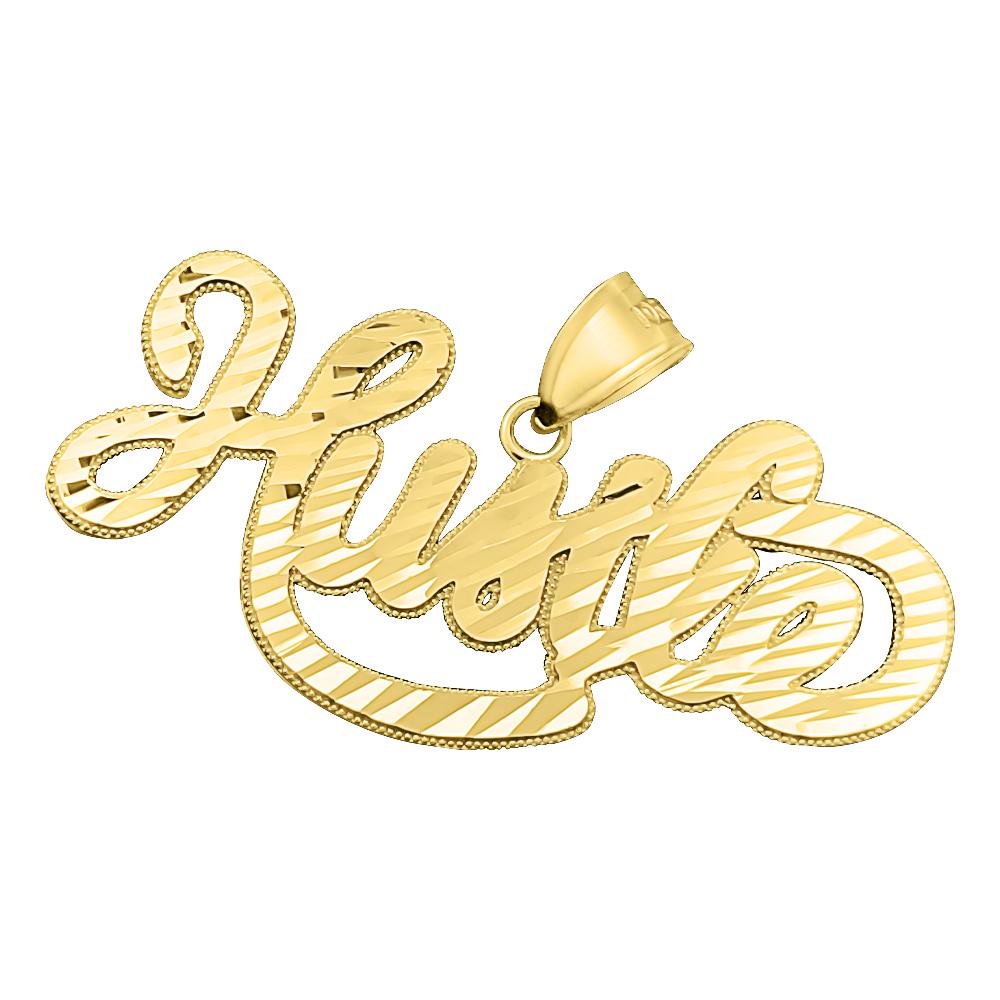 HUSTLE Cursive DC 10K Yellow Gold Pendant HipHopBling
