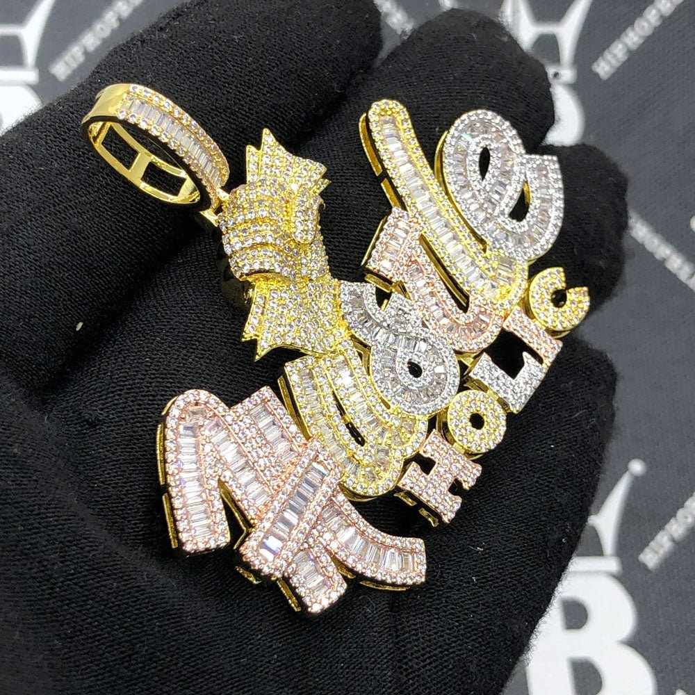 Hustle Holic 3 Tone Baguette VVS CZ Bling Iced Out Pendant 3 Tone HipHopBling