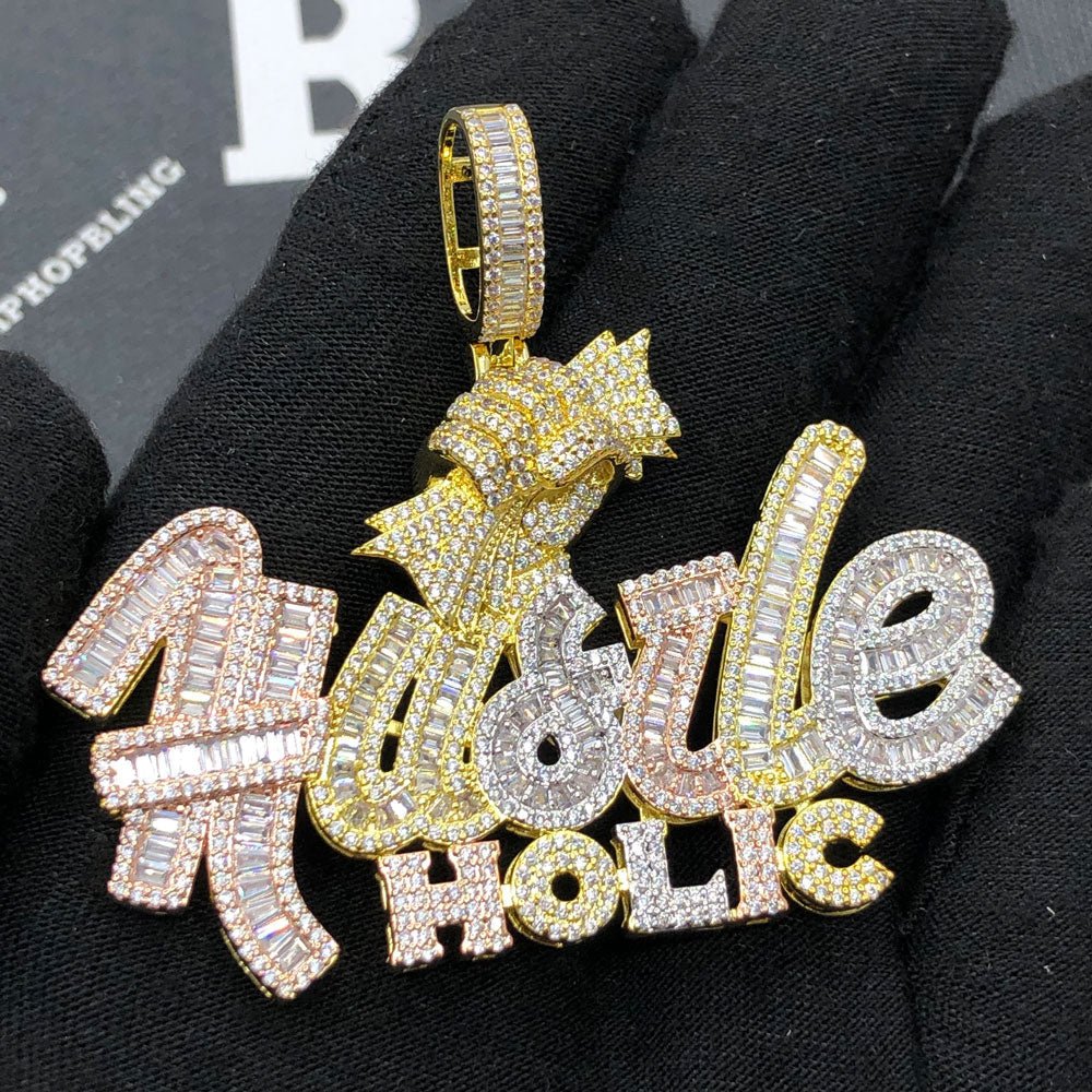 Hustle Holic 3 Tone Baguette VVS CZ Bling Iced Out Pendant 3 Tone HipHopBling