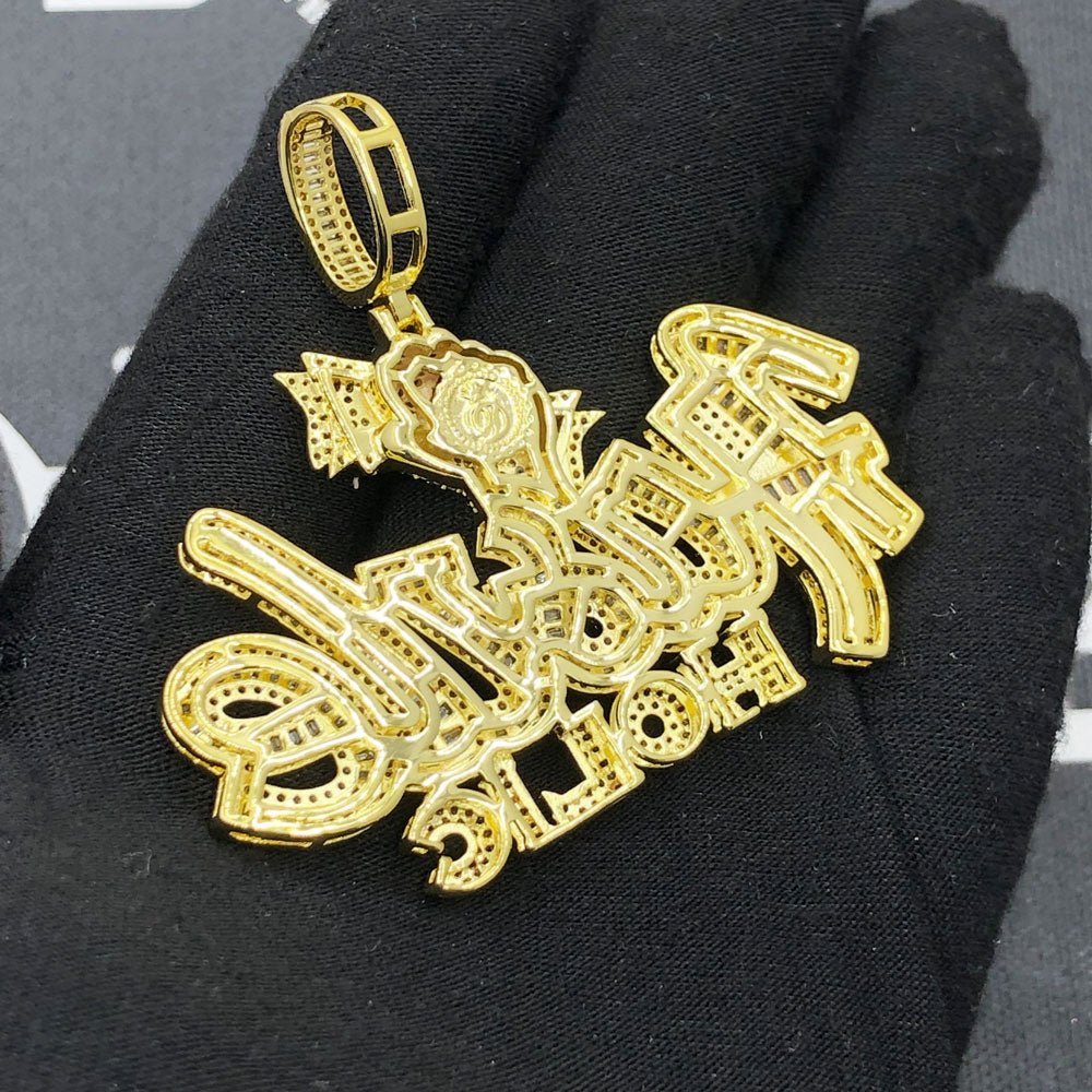 Hustle Holic 3 Tone Baguette VVS CZ Bling Iced Out Pendant 3 Tone HipHopBling