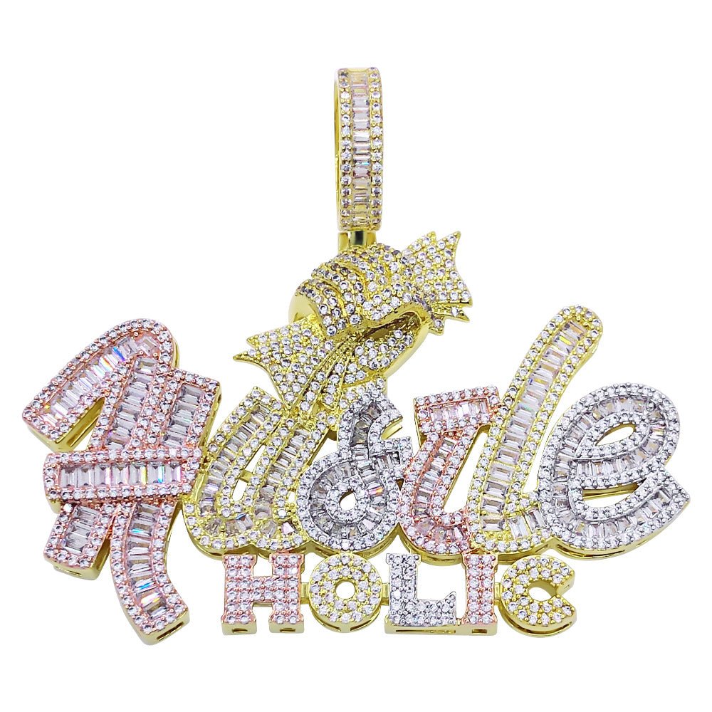 Hustle Holic 3 Tone Baguette VVS CZ Bling Iced Out Pendant 3 Tone HipHopBling