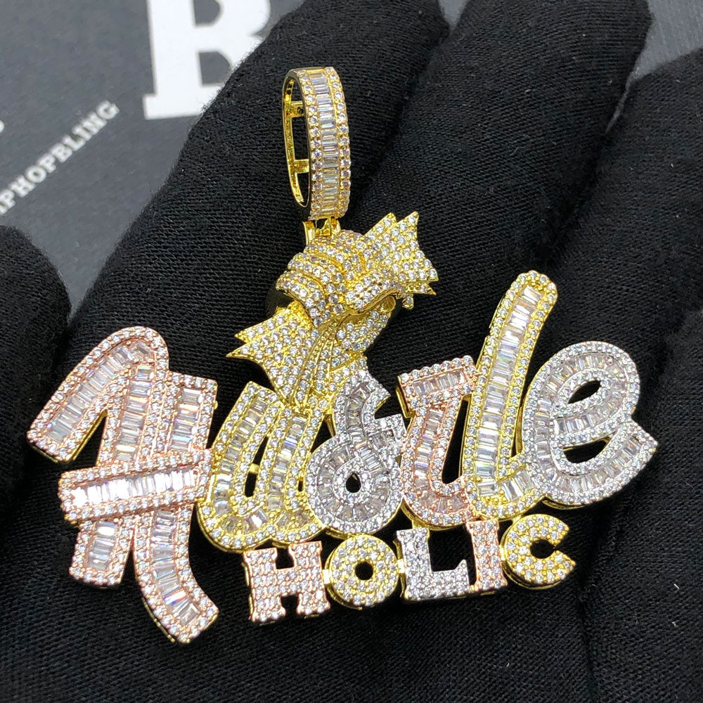 Hustle Holic 3 Tone Baguette VVS CZ Bling Iced Out Pendant HipHopBling