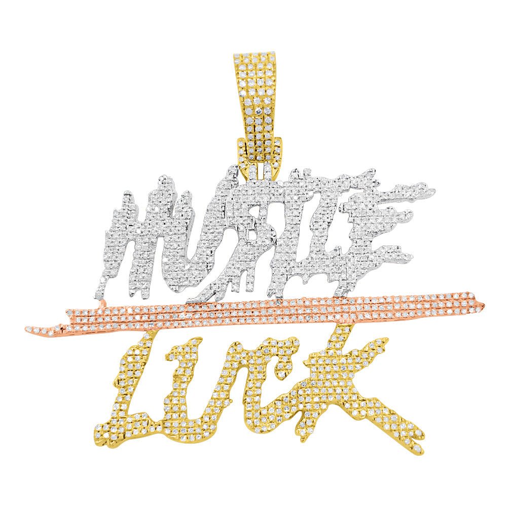Hustle Luck Diamond Pendant 1.70cttw 3 Tone 10K Gold HipHopBling
