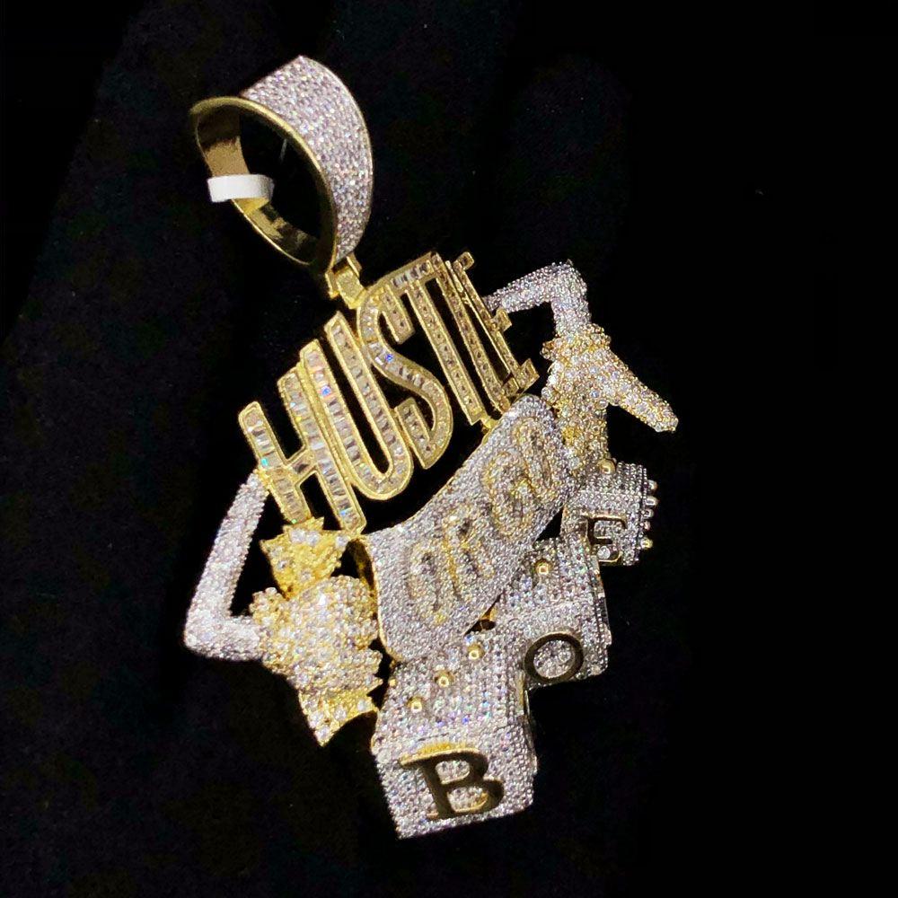 Hustle or Go Broke Dice VVS CZ Hip Hop Bling Pendant Yellow Gold HipHopBling