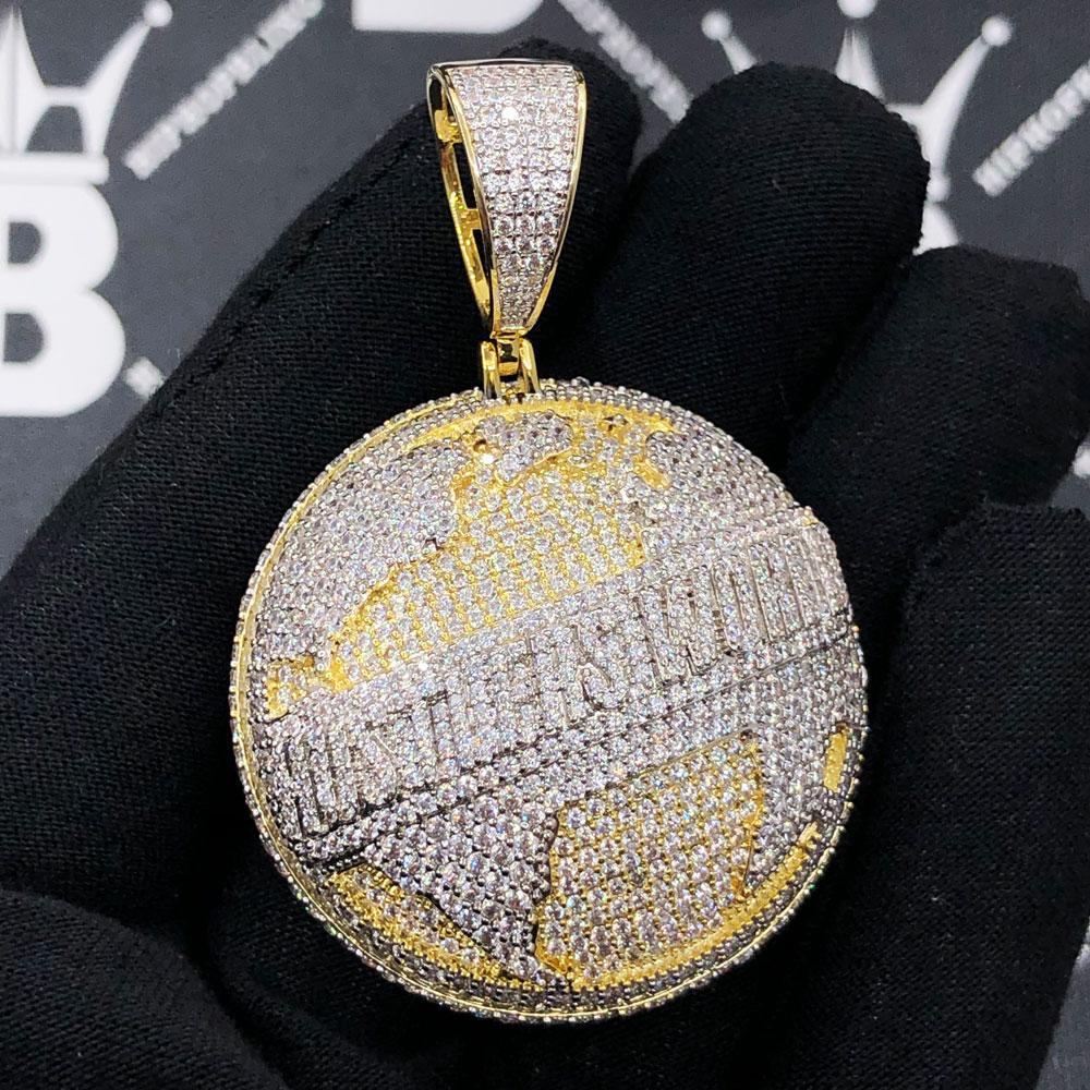 Hustlers World Baguette VVS CZ Hip Hop Iced Out Pendant Yellow Gold HipHopBling