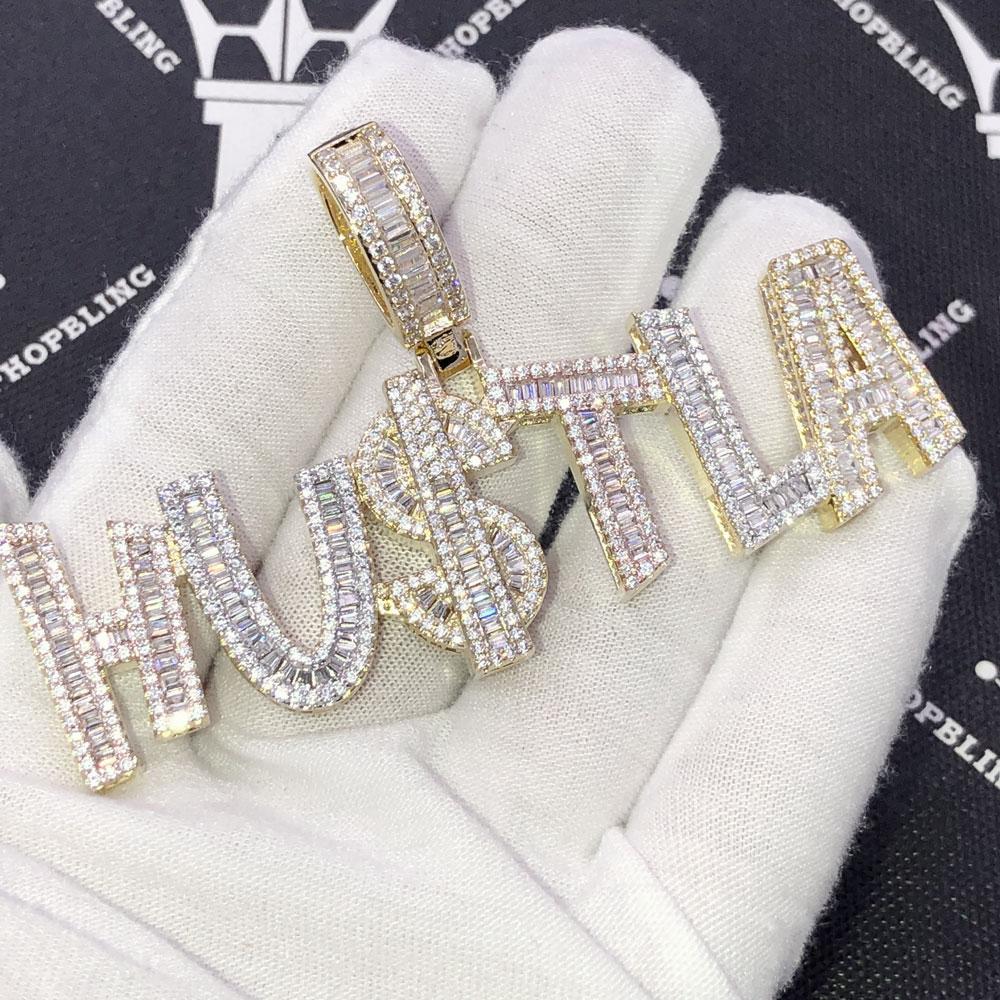 HU$TLA 3 Tone Baguette VVS CZ Hip Hop Iced Out Pendant 3 Tone HipHopBling