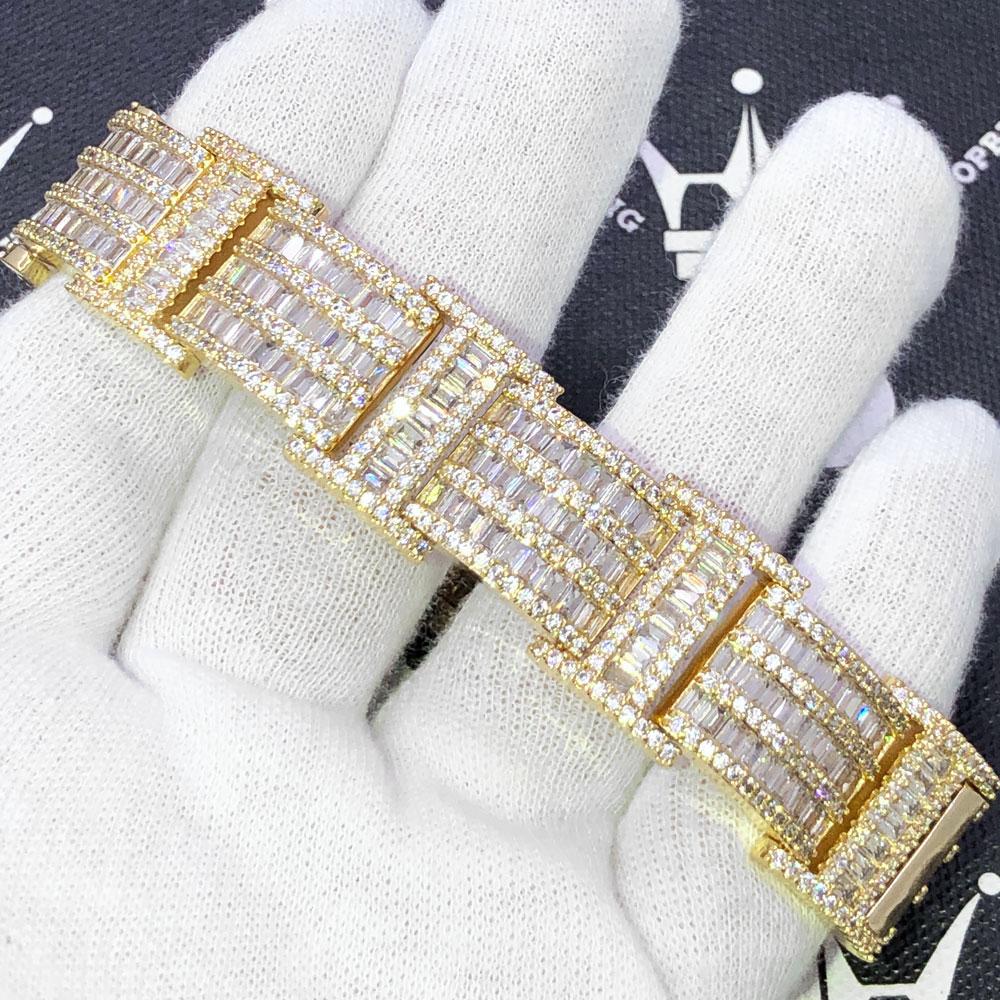 I Bars Baguette VVS Iced Out Hip Hop Bracelet White Gold 7" HipHopBling