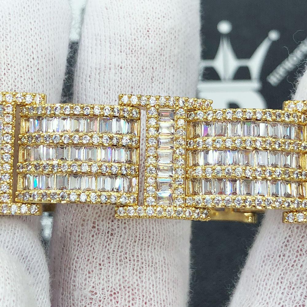 I Bars Baguette VVS Iced Out Hip Hop Bracelet Yellow Gold 7" HipHopBling