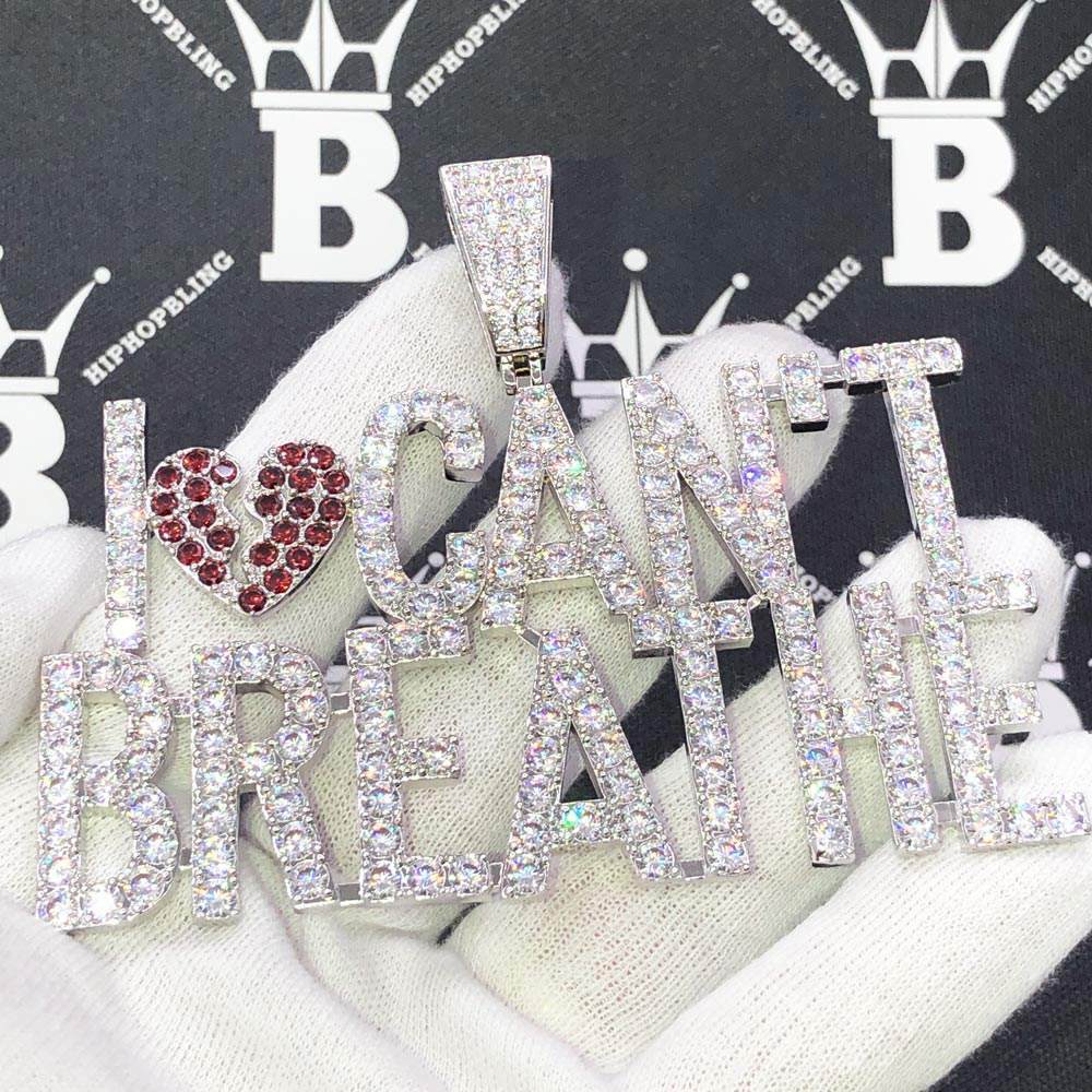 I Can't Breathe Bling Bling Hip Hop Pendant White Gold HipHopBling