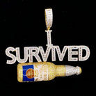 I Survived Corona Baguette CZ Hip Hop Bling Bling Pendant Yellow Gold HipHopBling