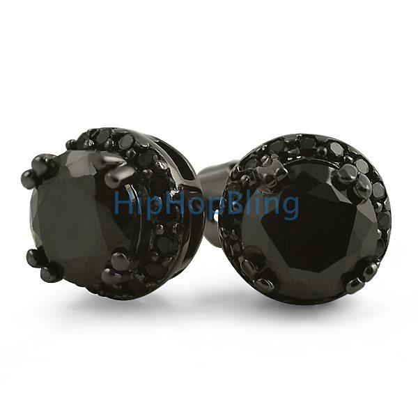 Ice Border Solitaire Black CZ Bling Bling Earrings HipHopBling