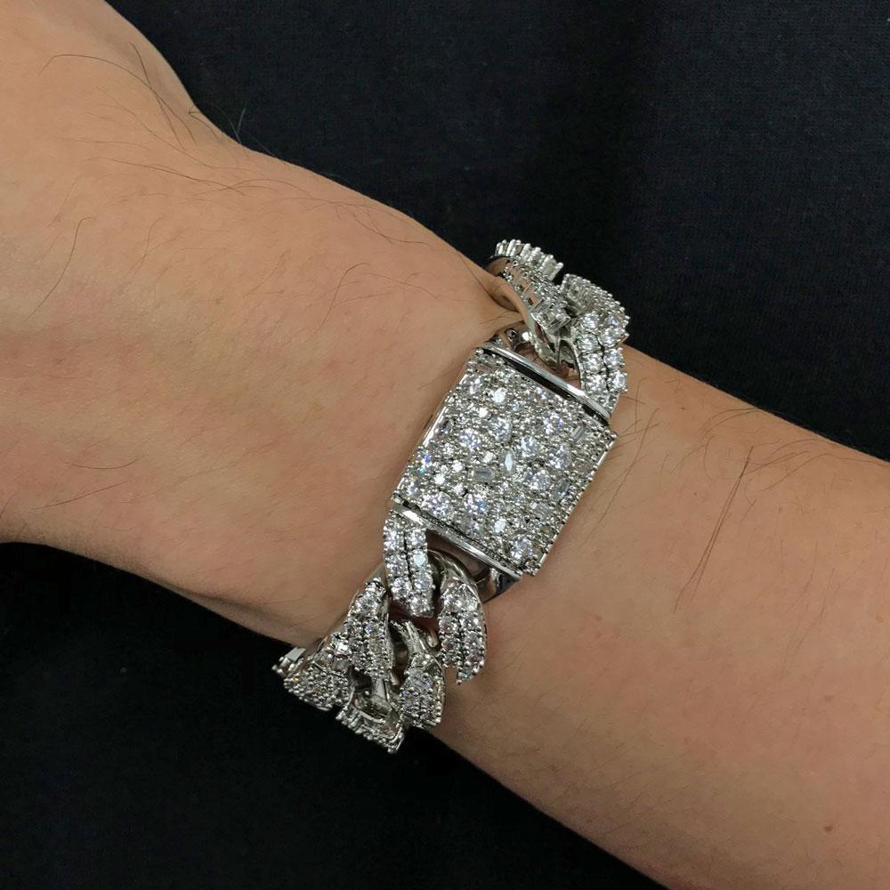 Ice Medley Cuban Bling Bling Bracelet 20MM White/Yellow Gold White Gold 7" HipHopBling