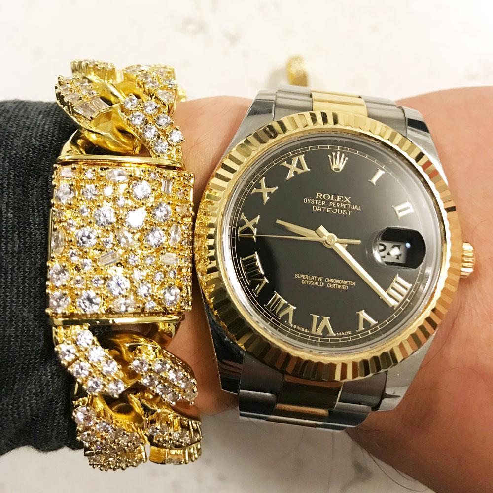 Ice Medley Cuban Bling Bling Bracelet 20MM White/Yellow Gold Yellow Gold 7" HipHopBling