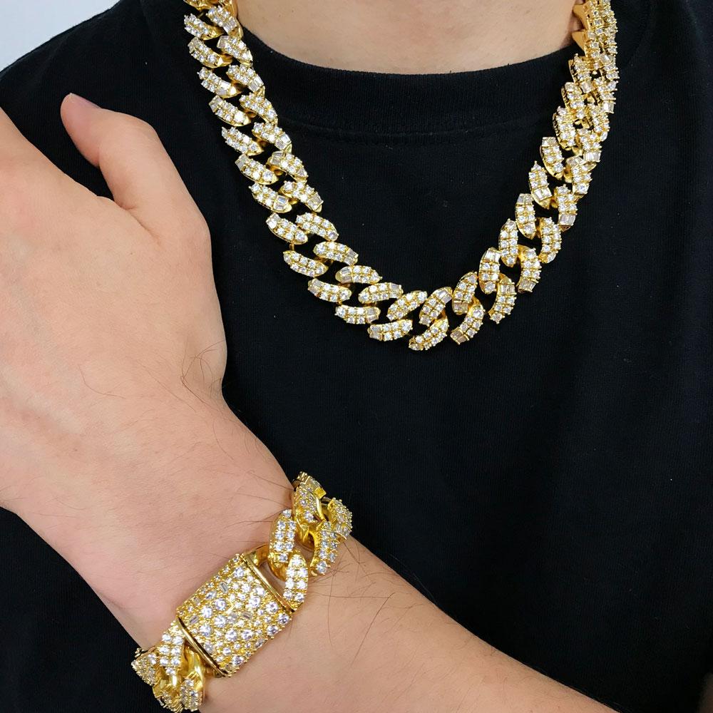 Ice Medley Cuban Bling Bling Bracelet 20MM White/Yellow Gold Yellow Gold 7" HipHopBling