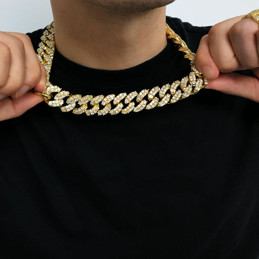 Ice Medley Cuban Bling Bling Chain 20MM White / Yellow Gold Yellow Gold 18" HipHopBling