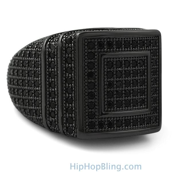 Ice Stacked Black CZ Micro Pave Iced Out Ring HipHopBling