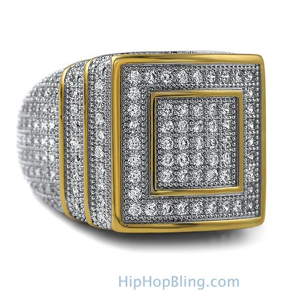 Ice Stacked Gold CZ Micro Pave Iced Out Ring 7 HipHopBling