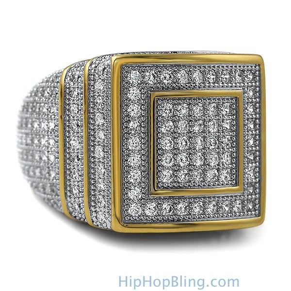 Ice Stacked Gold CZ Micro Pave Iced Out Ring HipHopBling