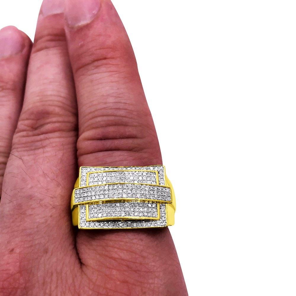 Ice Stripe Box .60cttw Diamond 10K Yellow Gold Ring HipHopBling