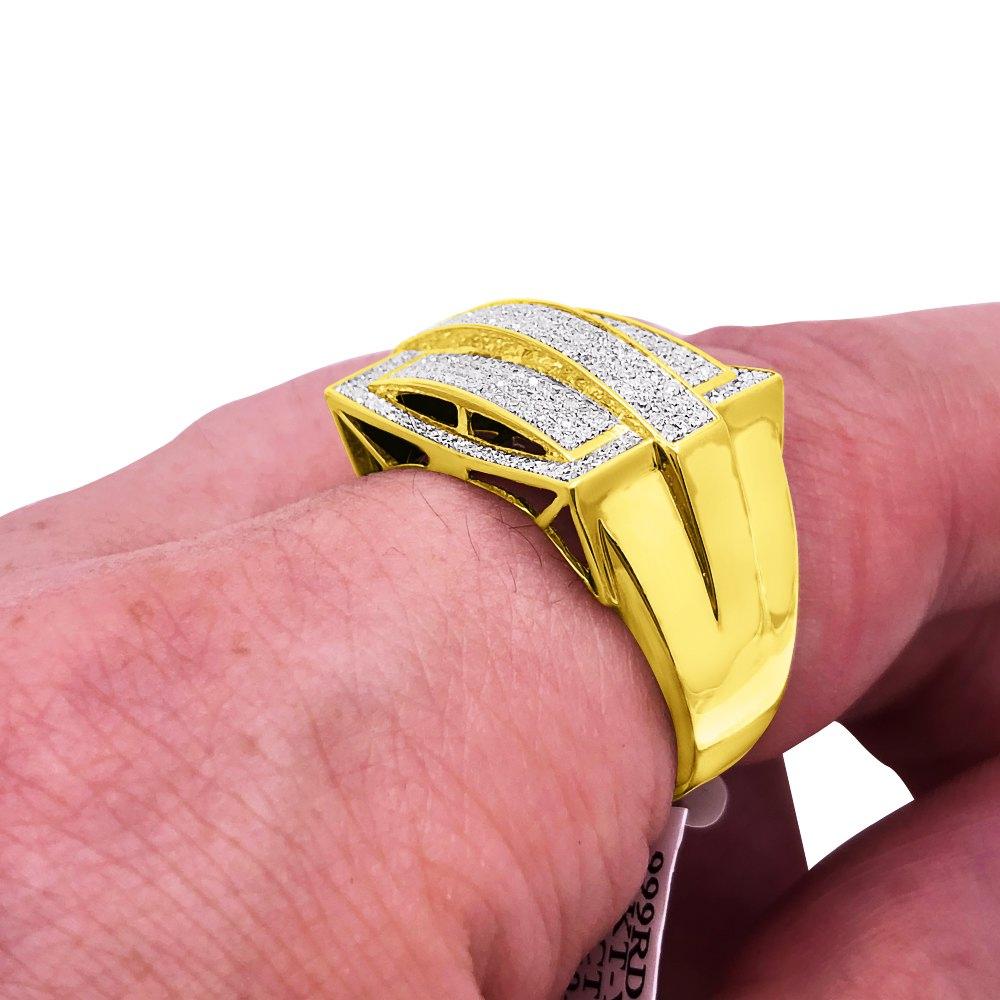 Ice Stripe Box .60cttw Diamond 10K Yellow Gold Ring HipHopBling