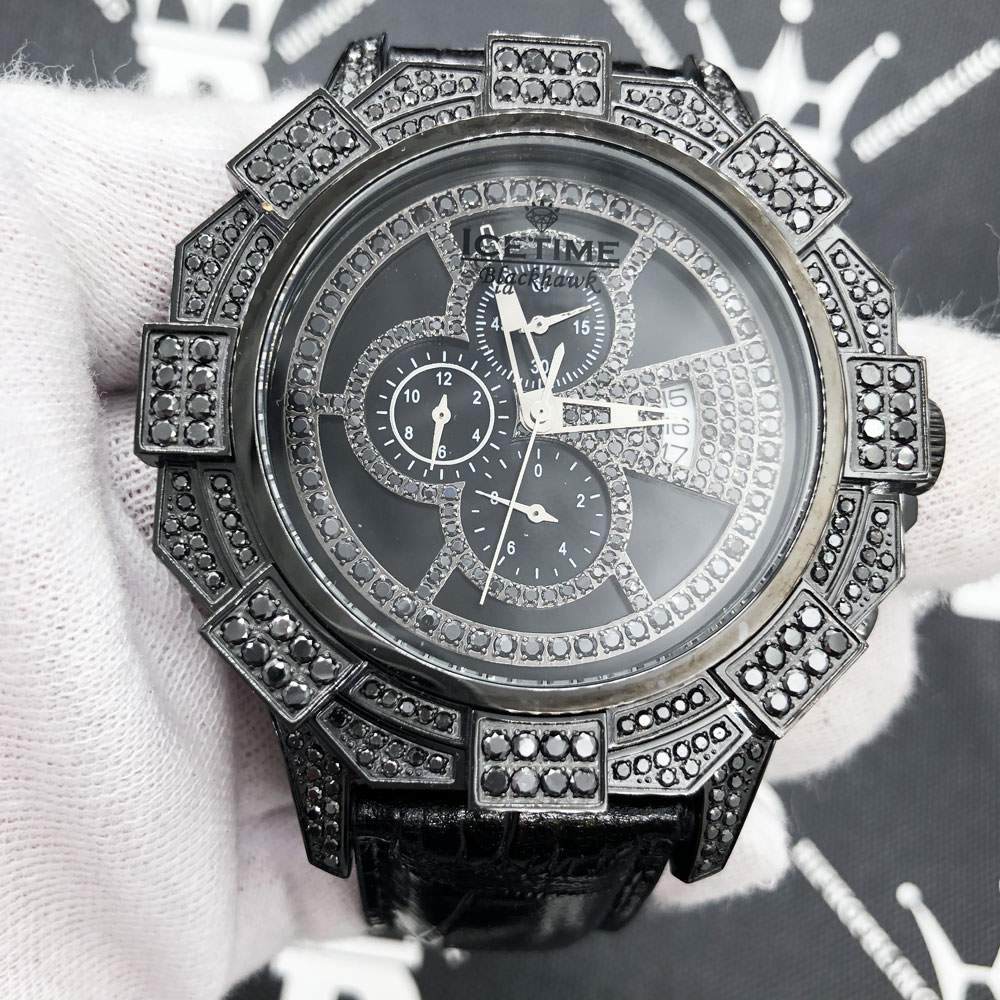Ice Time Blackhawk 3.50cttw Black Diamond Watch HipHopBling