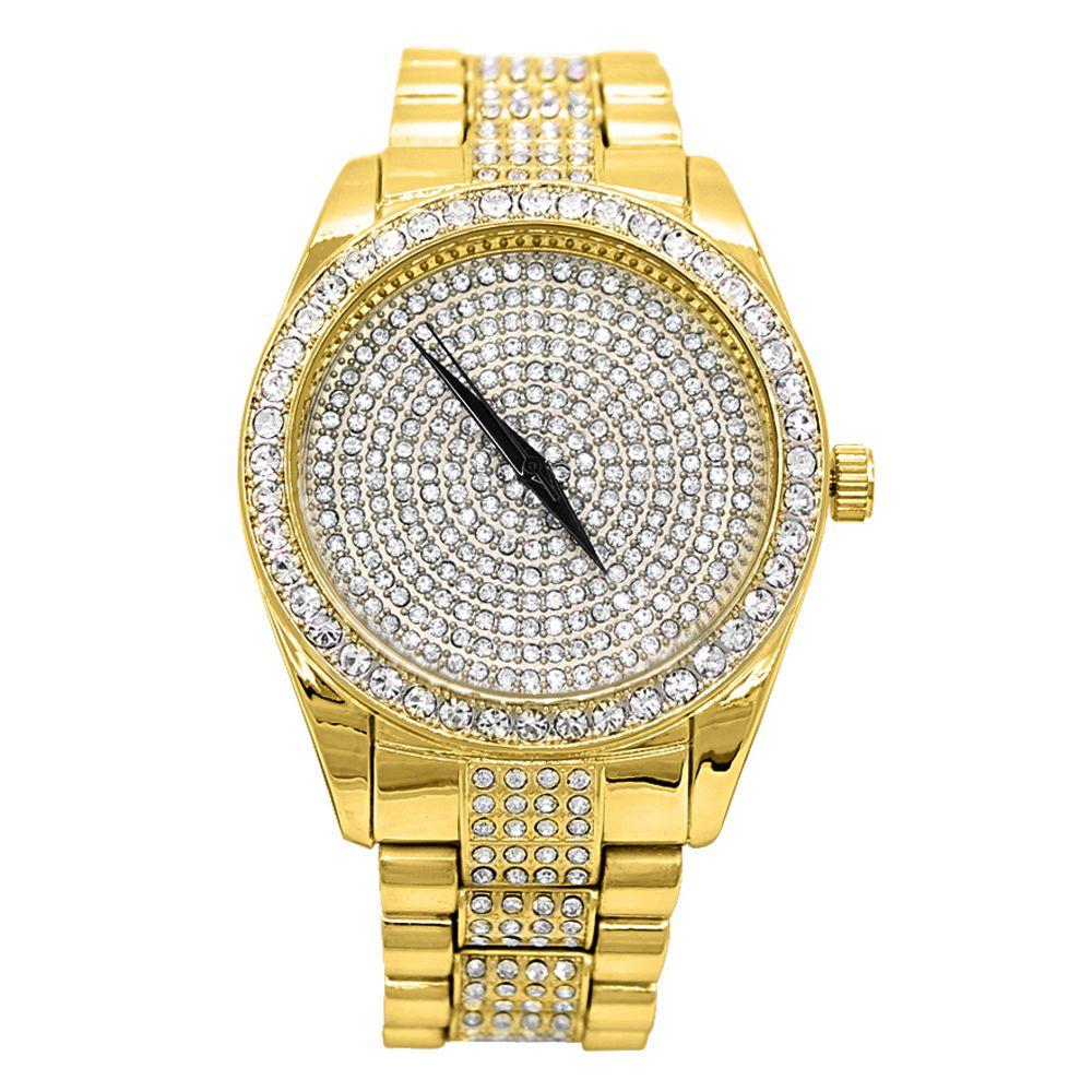 Iced Center Dress Hip Hop Watch Yellow Gold HipHopBling