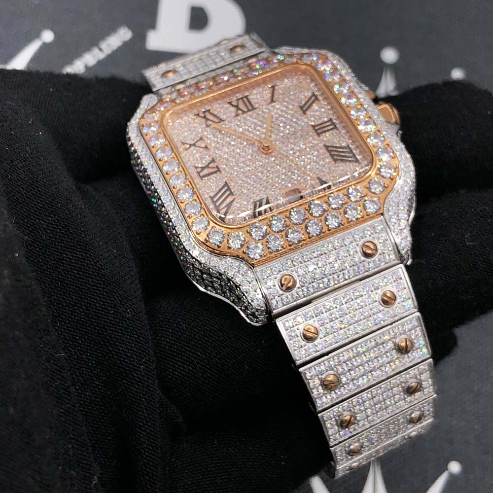 Iced Out Baller Square CZ Steel Bust Down Watch TT Rose/White HipHopBling