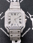 Iced Out Baller Square CZ Steel Bust Down Watch White Gold HipHopBling