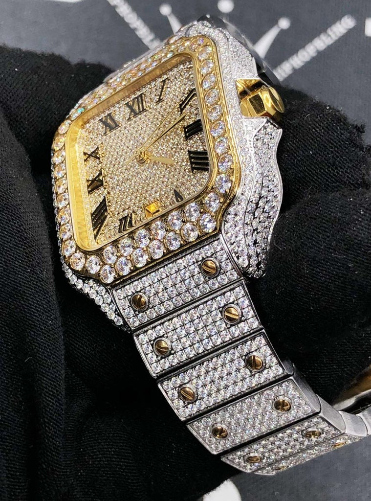 Iced Out Baller Square CZ Steel Bust Down Watch White Gold HipHopBling