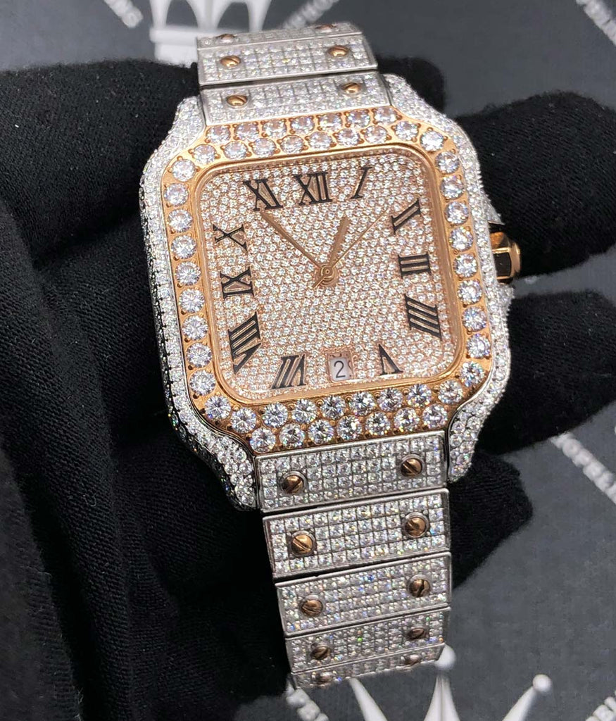 Iced Out Baller Square CZ Steel Bust Down Watch Yellow Gold HipHopBling