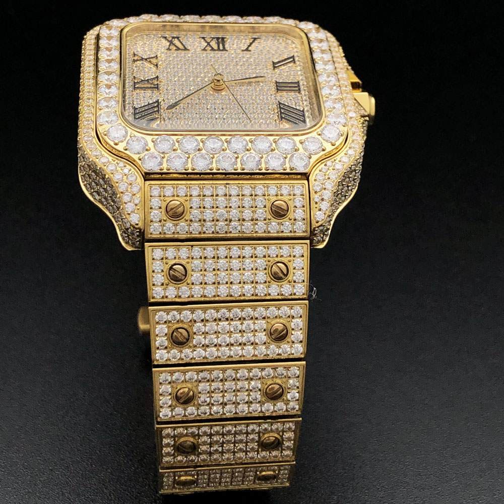 Iced Out Baller Square CZ Steel Bust Down Watch Yellow Gold HipHopBling