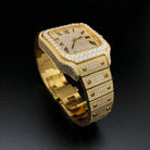 Iced Out Baller Square CZ Steel Bust Down Watch Yellow Gold HipHopBling