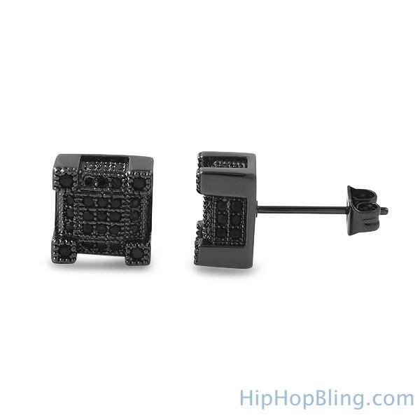 Iced Out Black Cube CZ Micro Pave Earrings HipHopBling