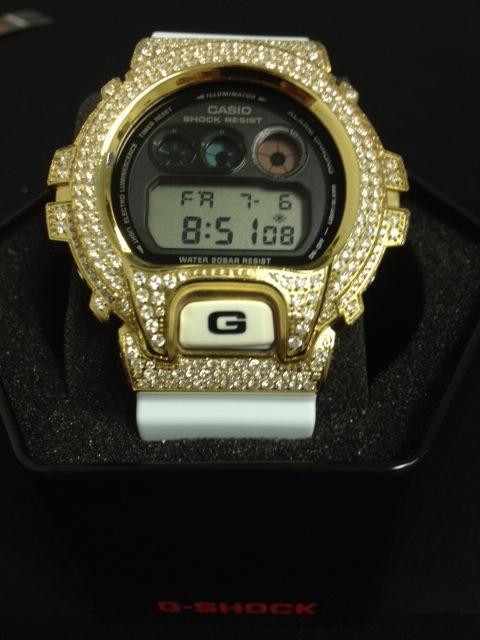 Iced Out Gold G Shock Watch White DW6900 HipHopBling