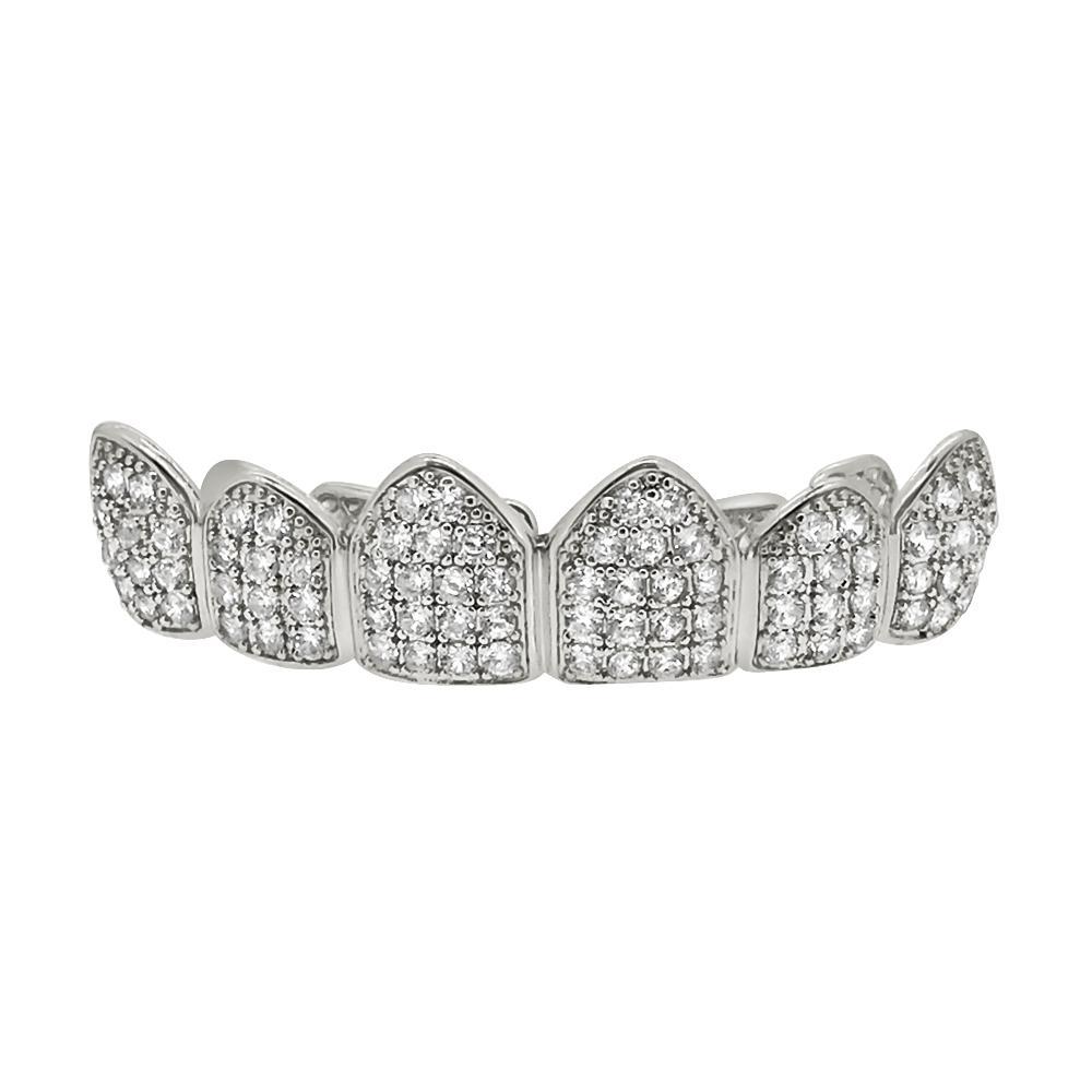 Iced Out Grillz CZ Silver Top Teeth HipHopBling