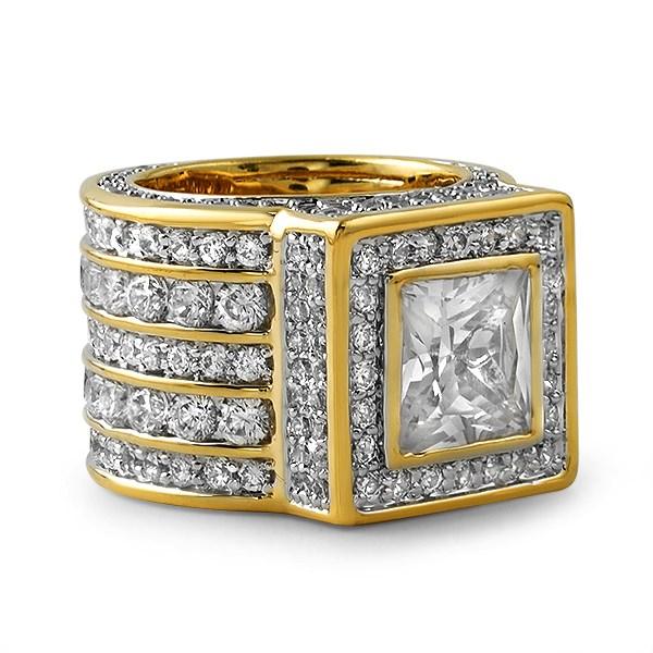 Iced Out Ring Square Gold President 7 HipHopBling